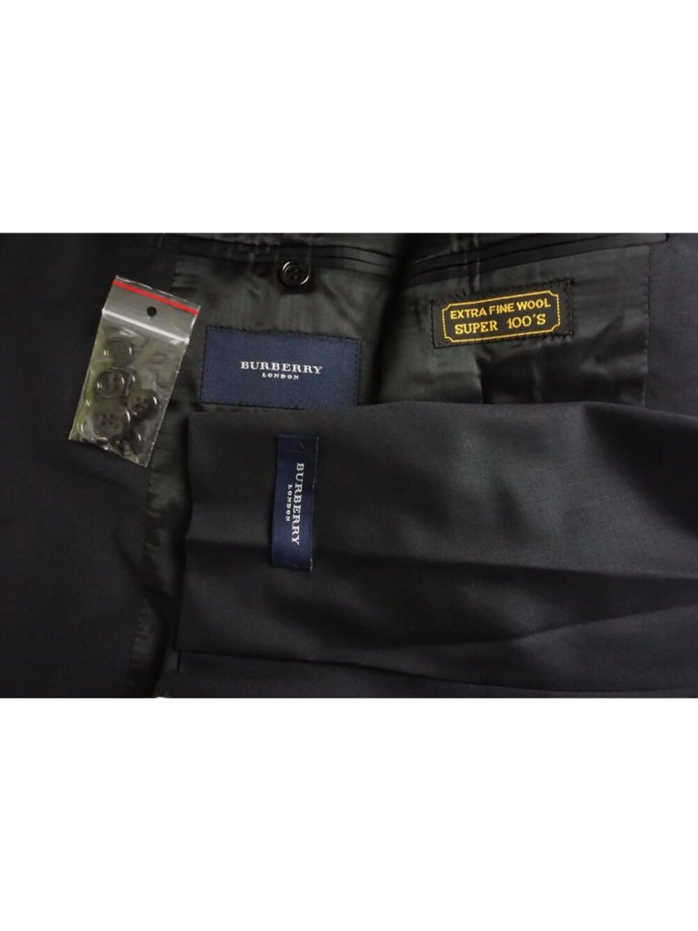 Burberry London Oxford Solid Navy Wool 2 Pc Suit Jacket Pants Sz 44R BRAND NEW
